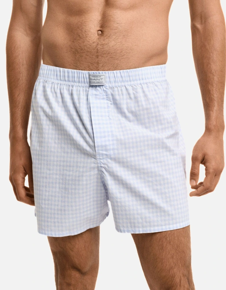 2-Pack Check & Stripe Woven Boxer Shorts, Light Blue