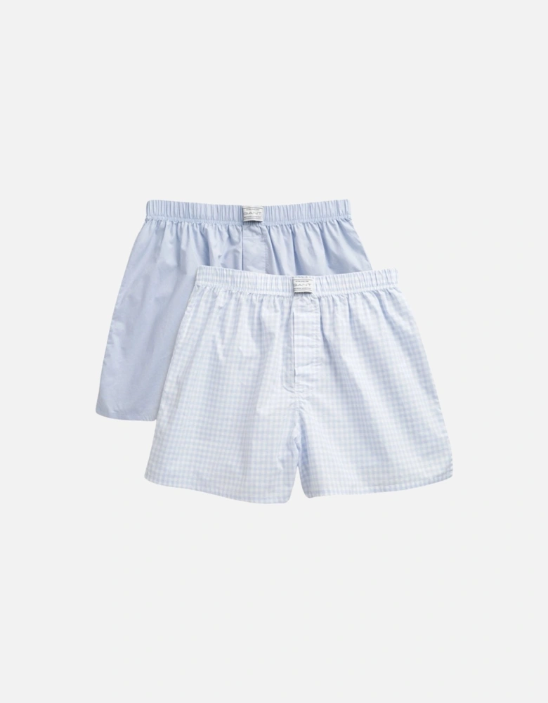 2-Pack Check & Stripe Woven Boxer Shorts, Light Blue