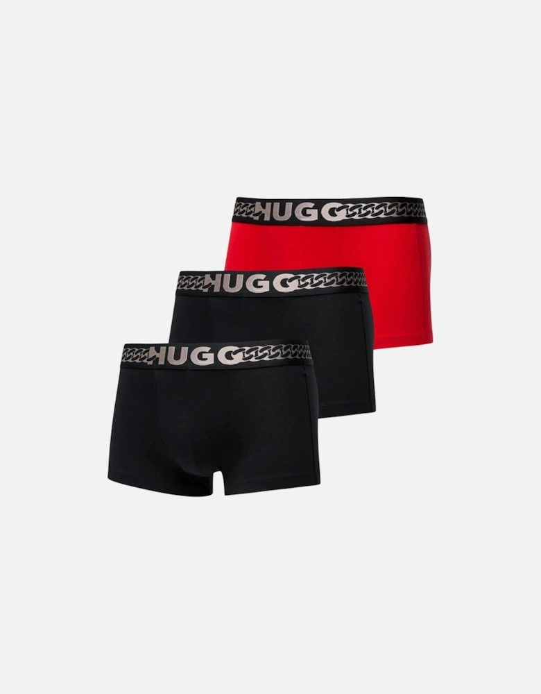 3-Pack Metallic Waistband Boxer Trunks Gift Set, Black/red w/ silver