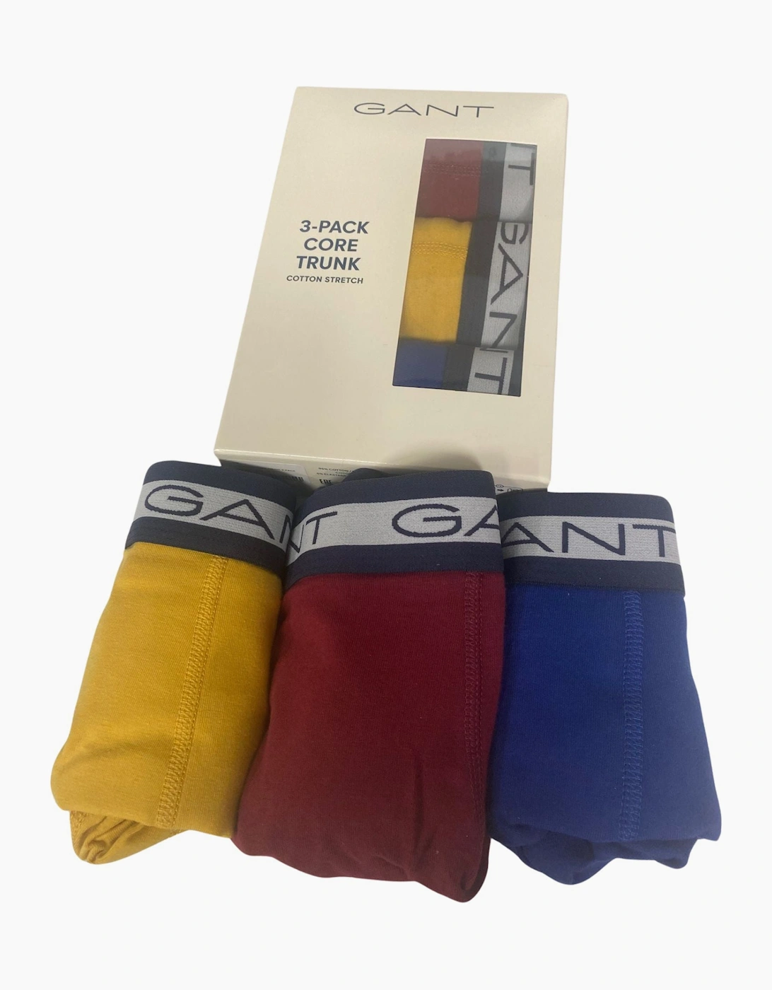 Gant Men's Burgundy/Yellow/Blue 3-Pack Striped Waistband Boxer Trunks, - : 39/38/32 Xxl