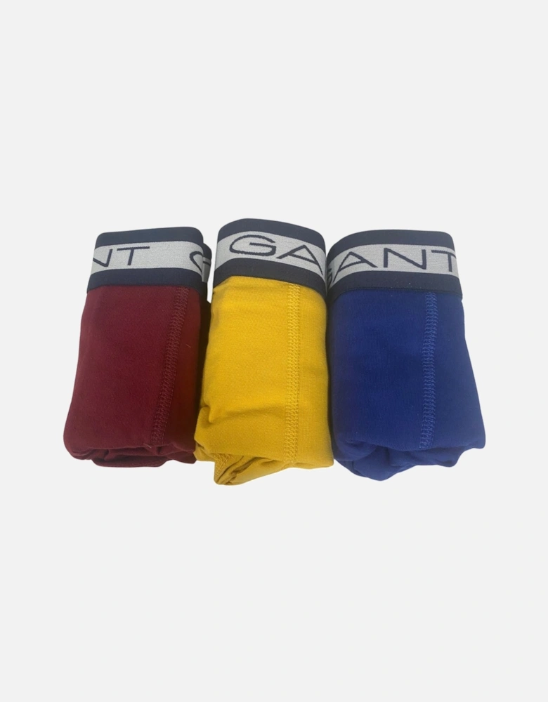 3-Pack Striped Waistband Boxer Trunks, Burgundy/Yellow/Blue