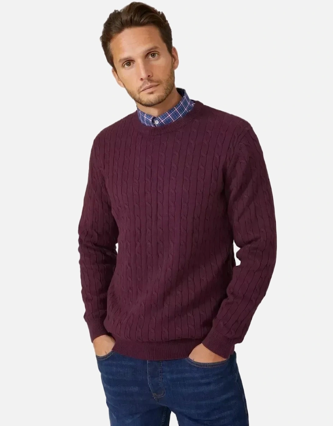 Mens Cable Cotton Crew Neck Sweatshirt, 6 of 5