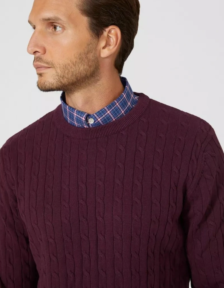 Mens Cable Cotton Crew Neck Sweatshirt