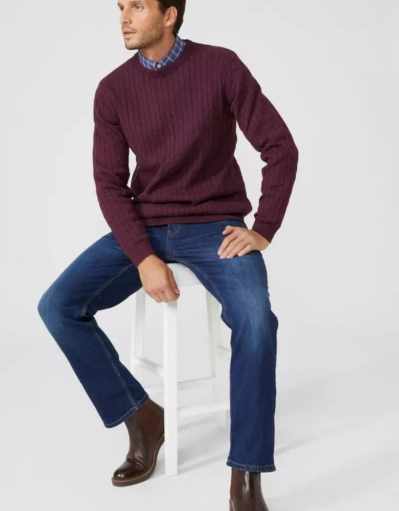 Mens Cable Cotton Crew Neck Sweatshirt