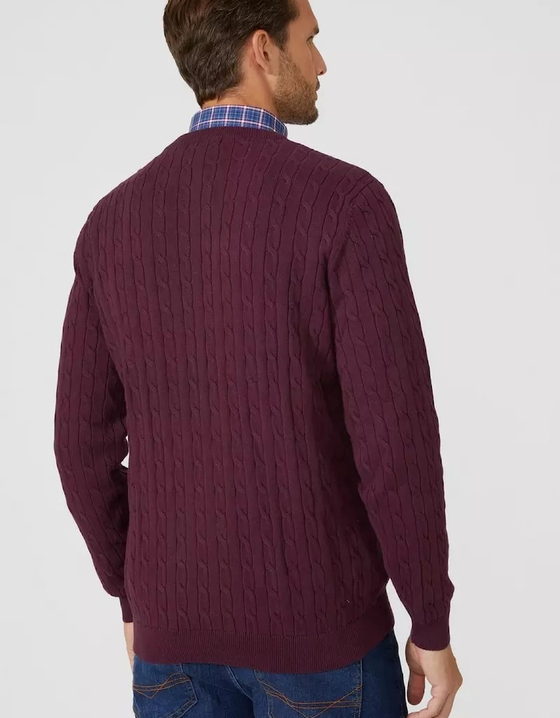 Mens Cable Cotton Crew Neck Sweatshirt