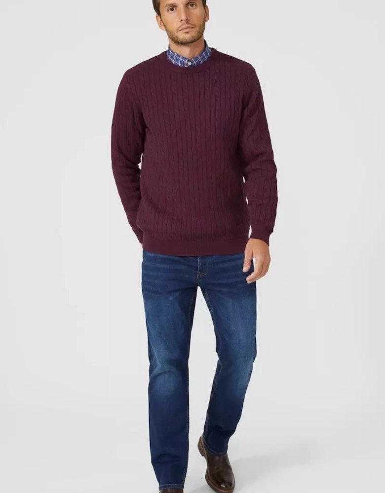 Mens Cable Cotton Crew Neck Sweatshirt