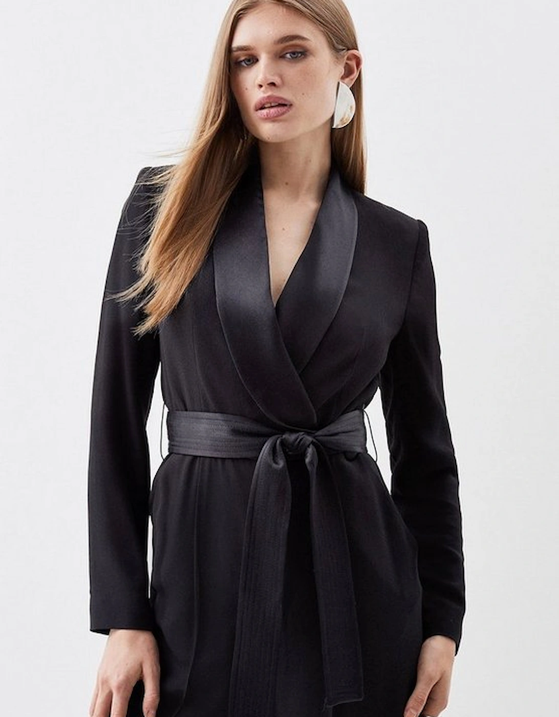 Petite Tailored Tuxedo Wrap Jumpsuit