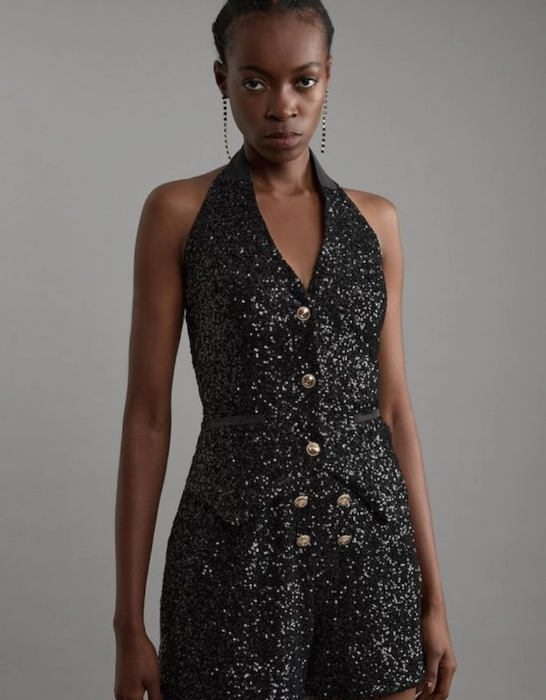 Tall Sequin Halter Neck Waistcoat