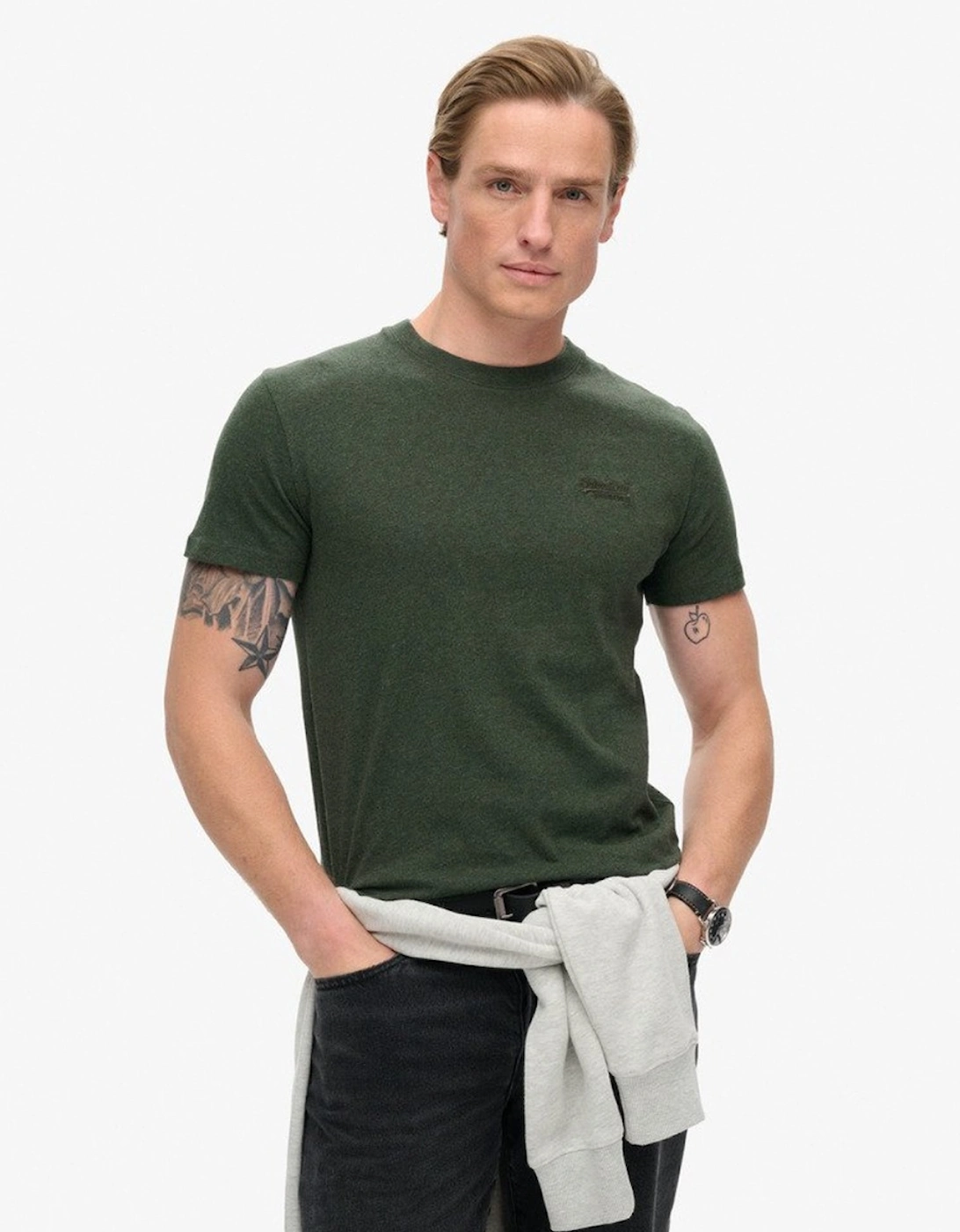 Superdry Men's Green Essential Logo Embroidered Tee Deep Forest Marl - : 42/Regular Extra Large