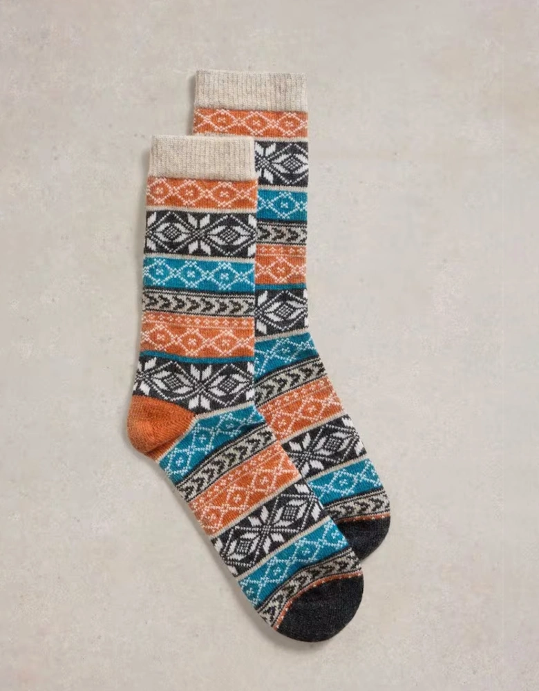 Fairisle Wool Mix Sock Teal Multi