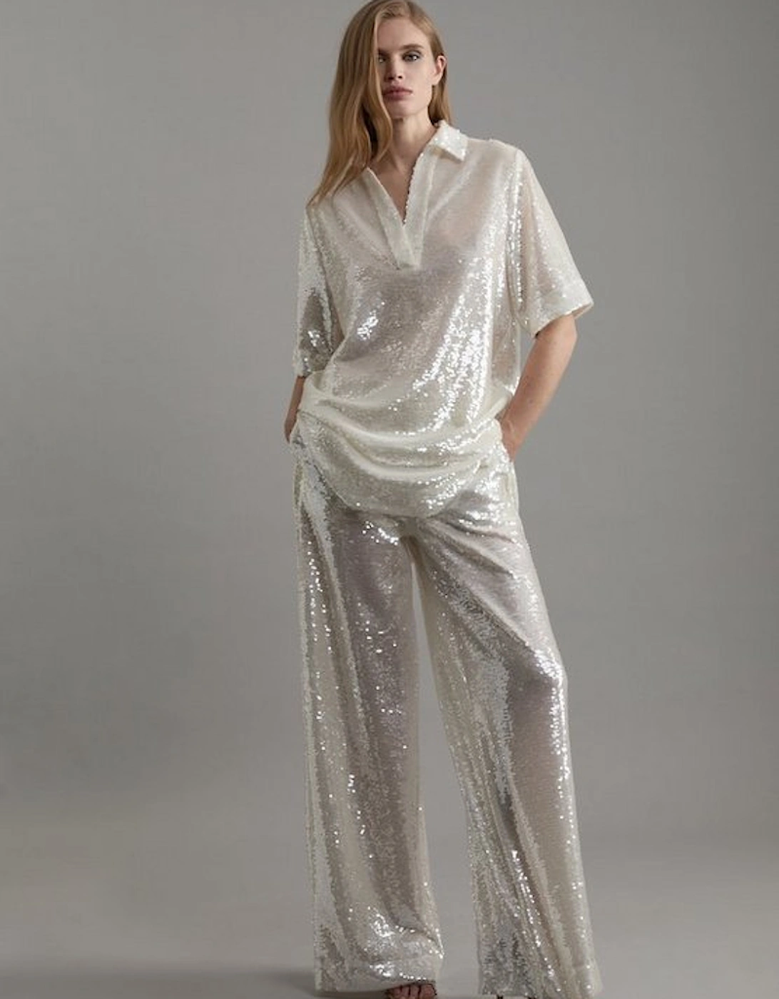 Sequin Woven Wide Leg Trouser