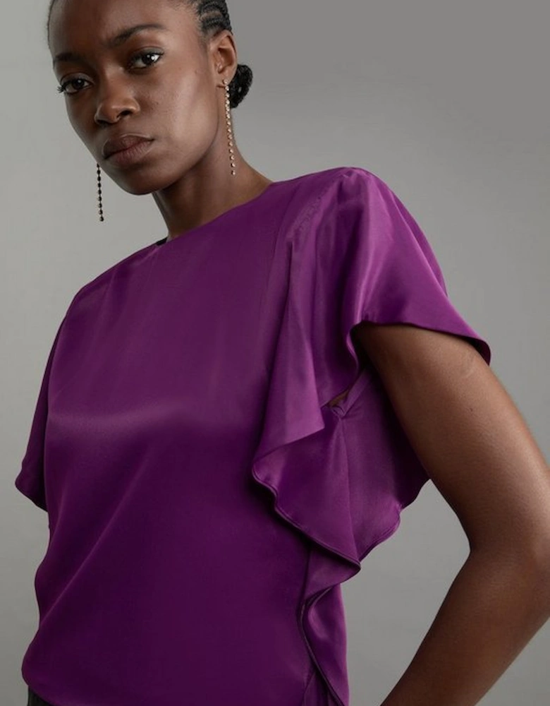 Satin Draped Sleeve Woven Top