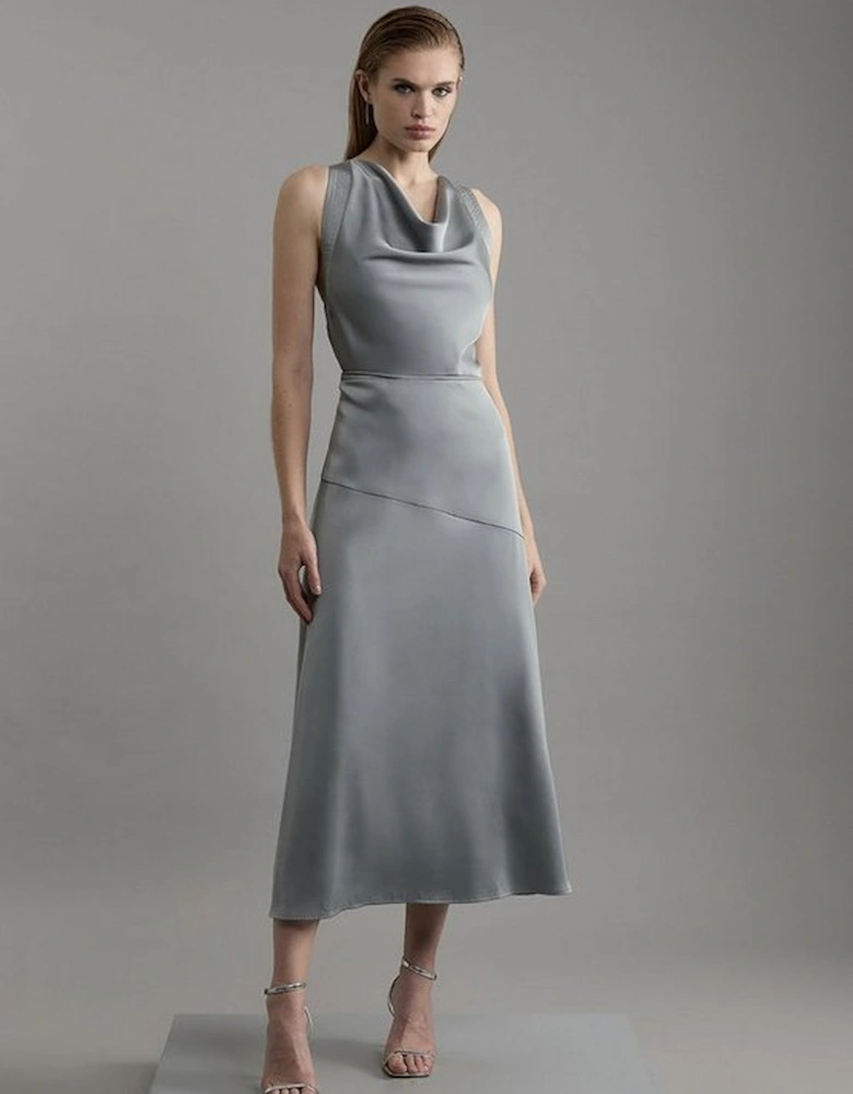 Tall Satin Halter Neck Woven Midi Dress