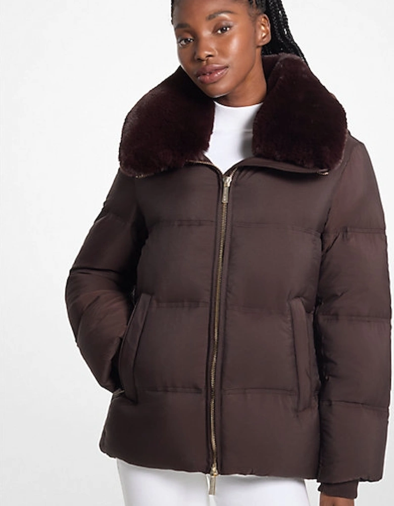 Quilted Puffer Jacket With Faux Fur Collar