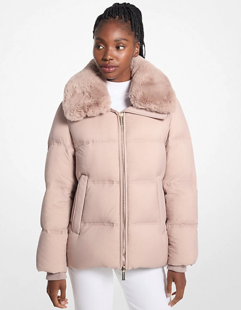 Quilted Puffer Jacket With Faux Fur Collar