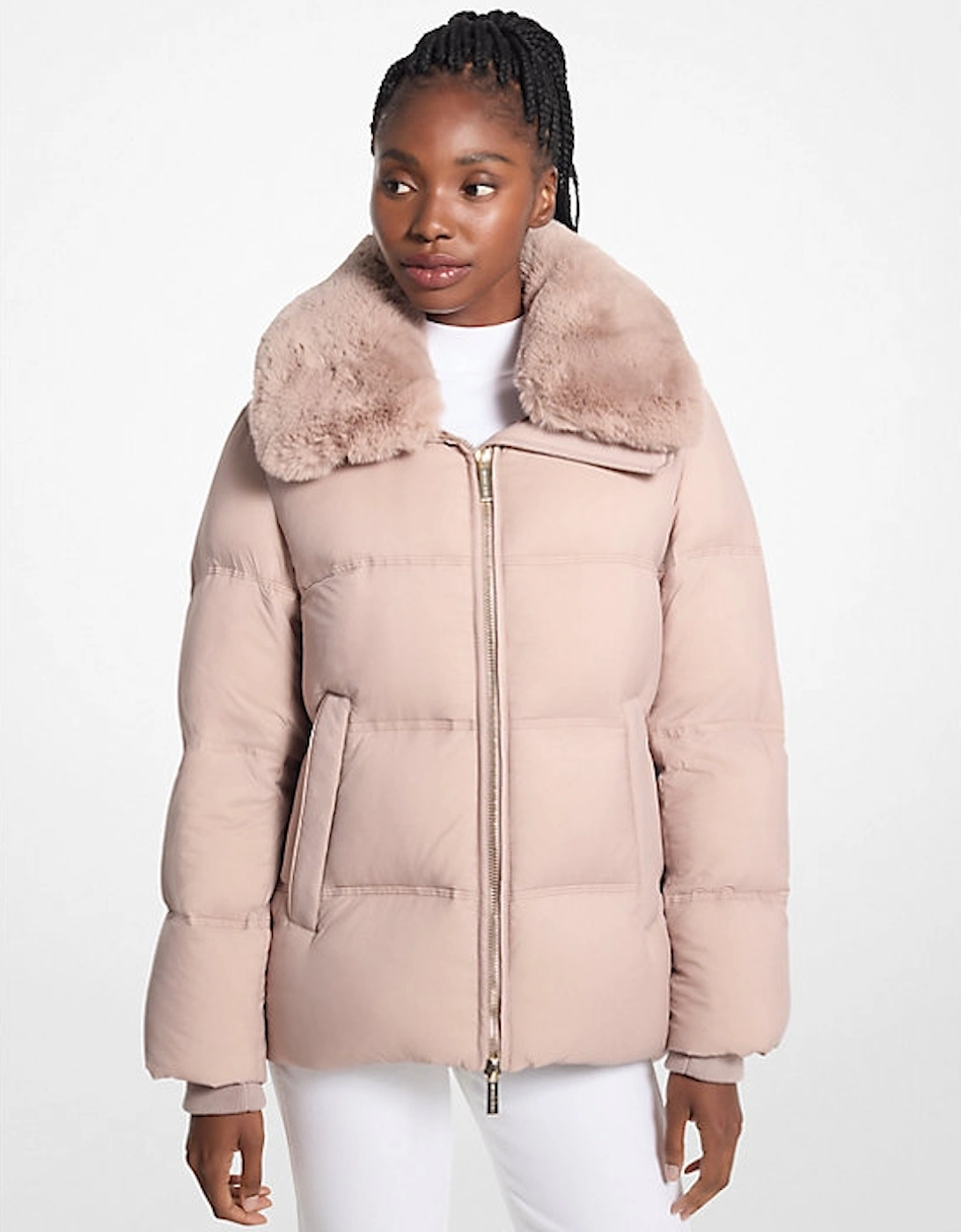 Quilted Puffer Jacket With Faux Fur Collar, 4 of 3