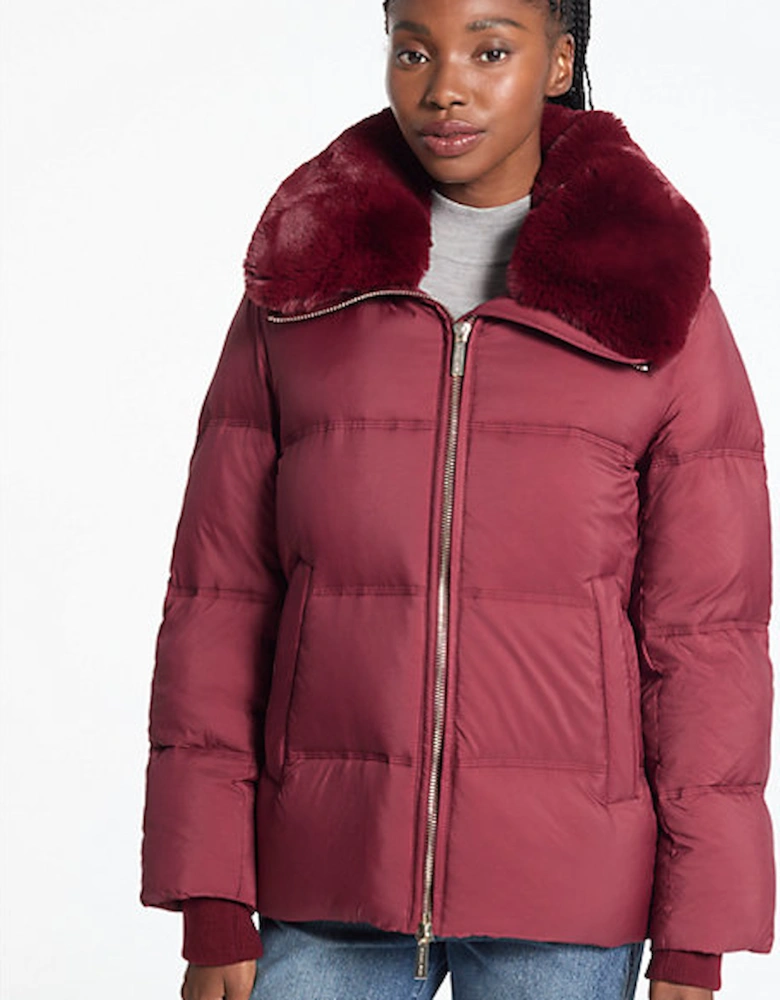 Quilted Puffer Jacket With Faux Fur Collar