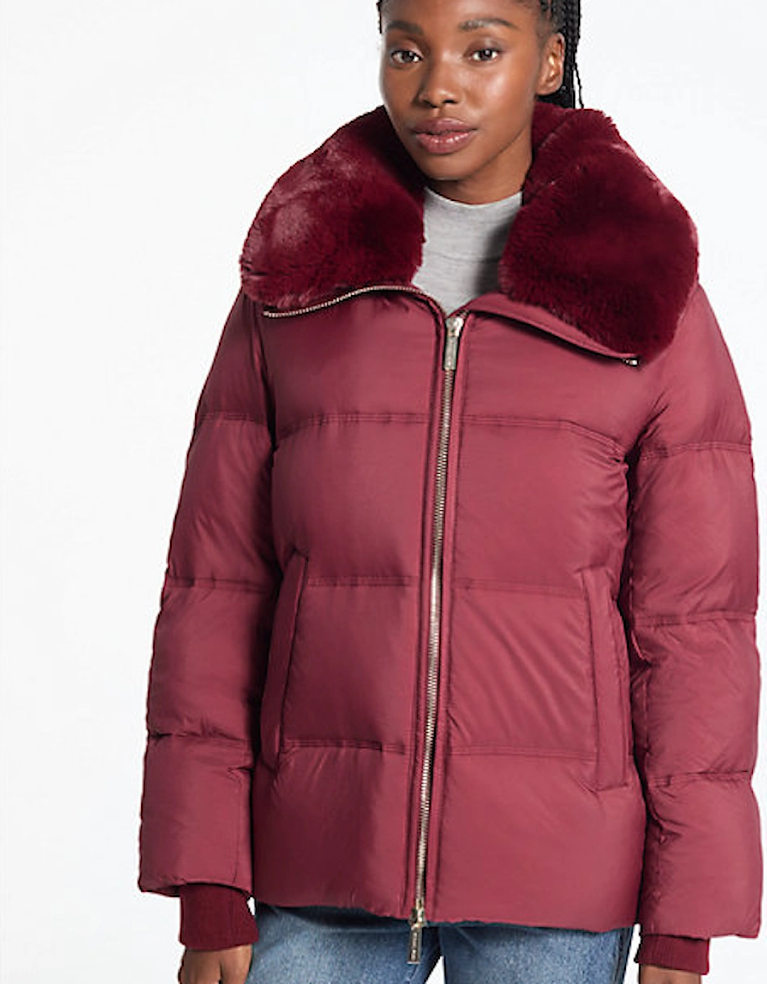 Quilted Puffer Jacket With Faux Fur Collar, 4 of 3