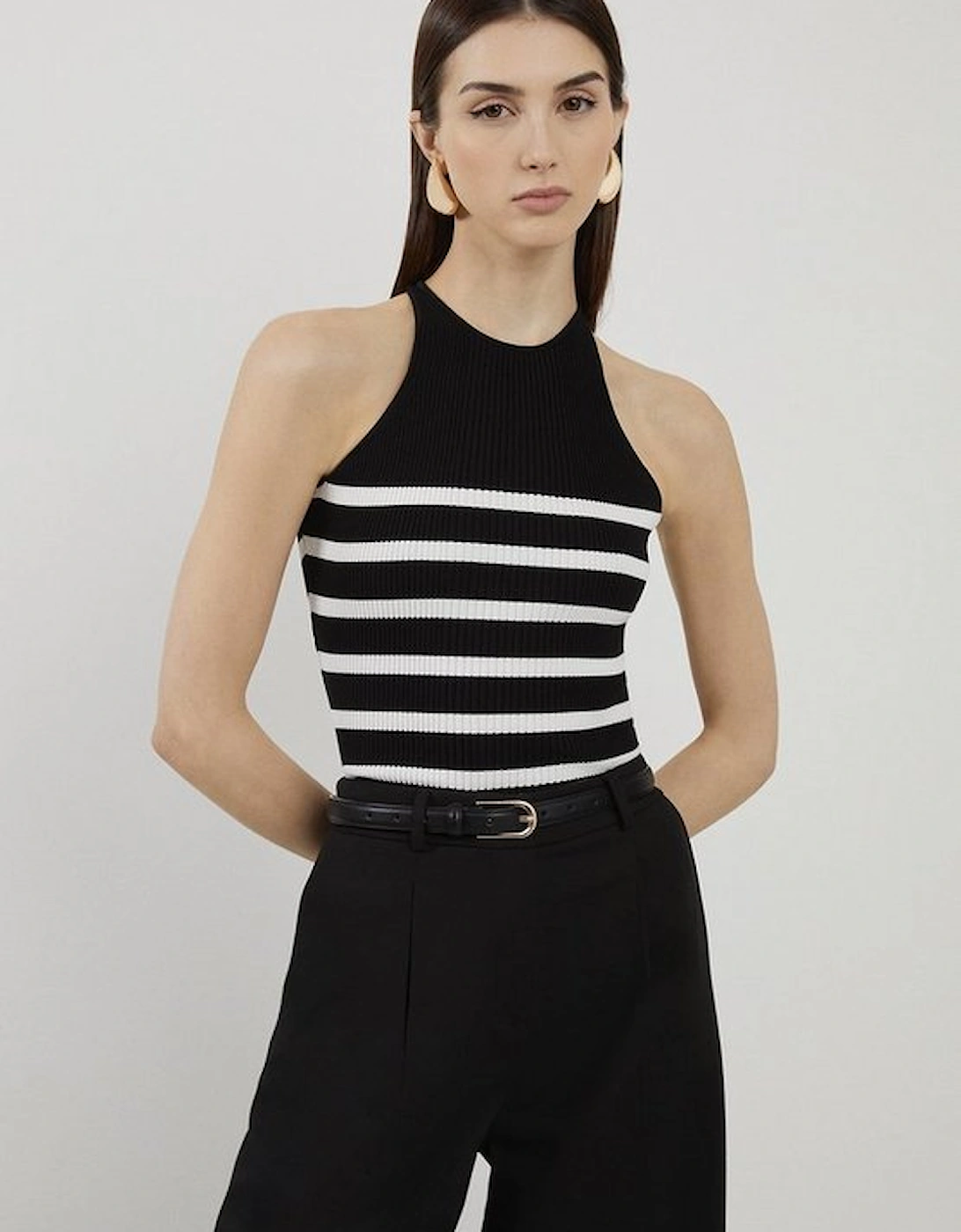 Viscose Blend Rib Knit Racer Vest, 5 of 4