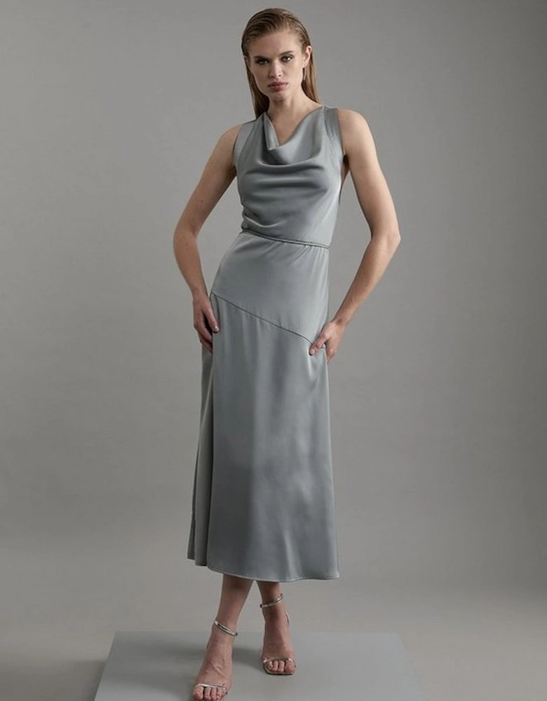 Satin Halter Neck Woven Midi Dress