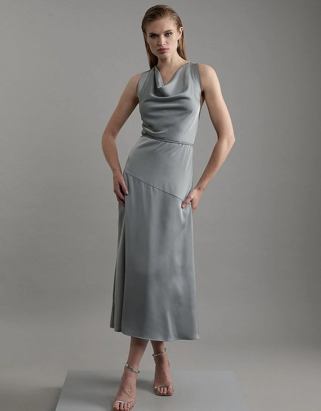 Satin Halter Neck Woven Midi Dress, 5 of 4