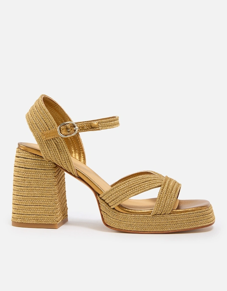 Castañer Women's Valle Metallic Faux Raffia Platform Heeled Sandals