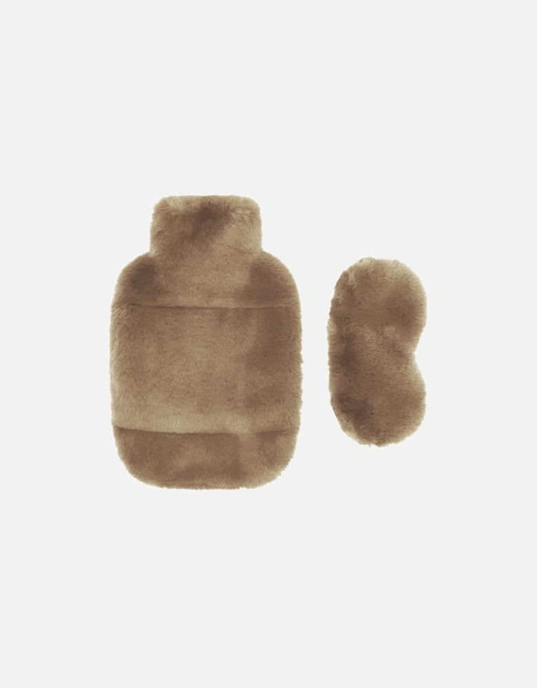 FAUX FUR HOT WATER BOTTLE AND EYE MASK SET-CAMEL