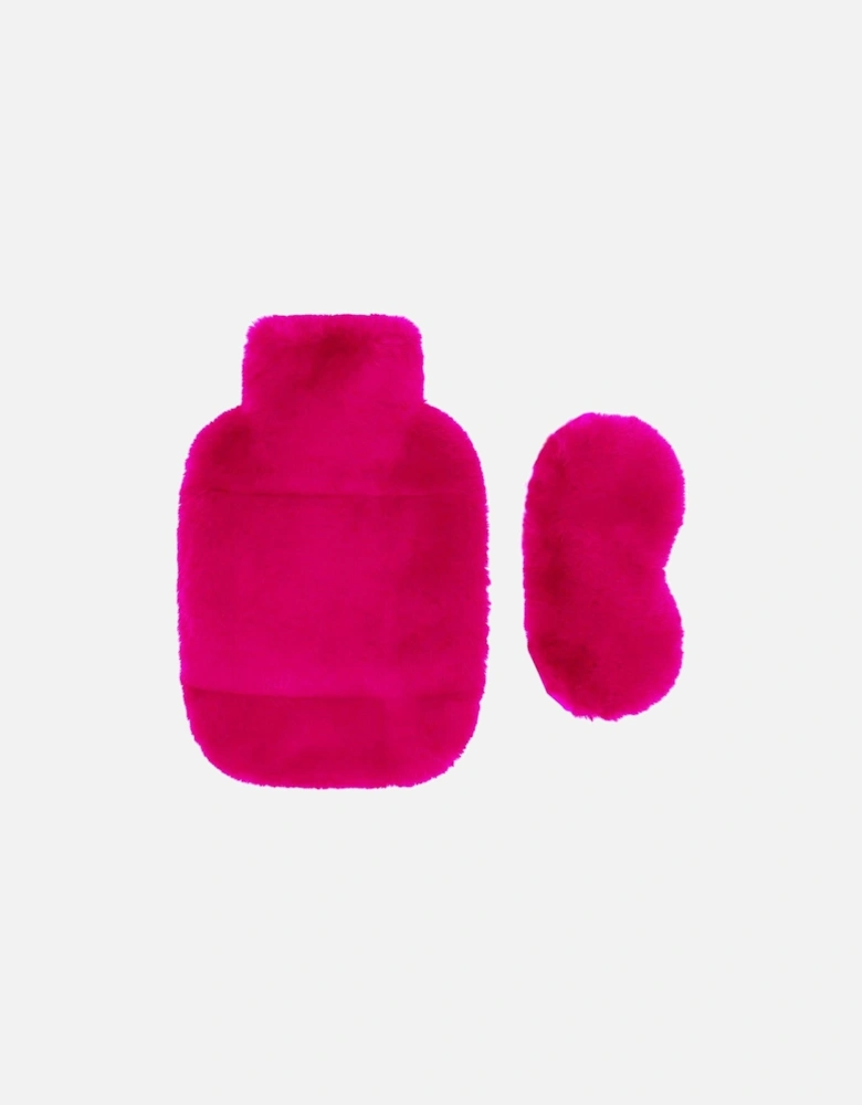 FAUX FUR HOT WATER BOTTLE AND EYE MASK SET-FUCHSIA