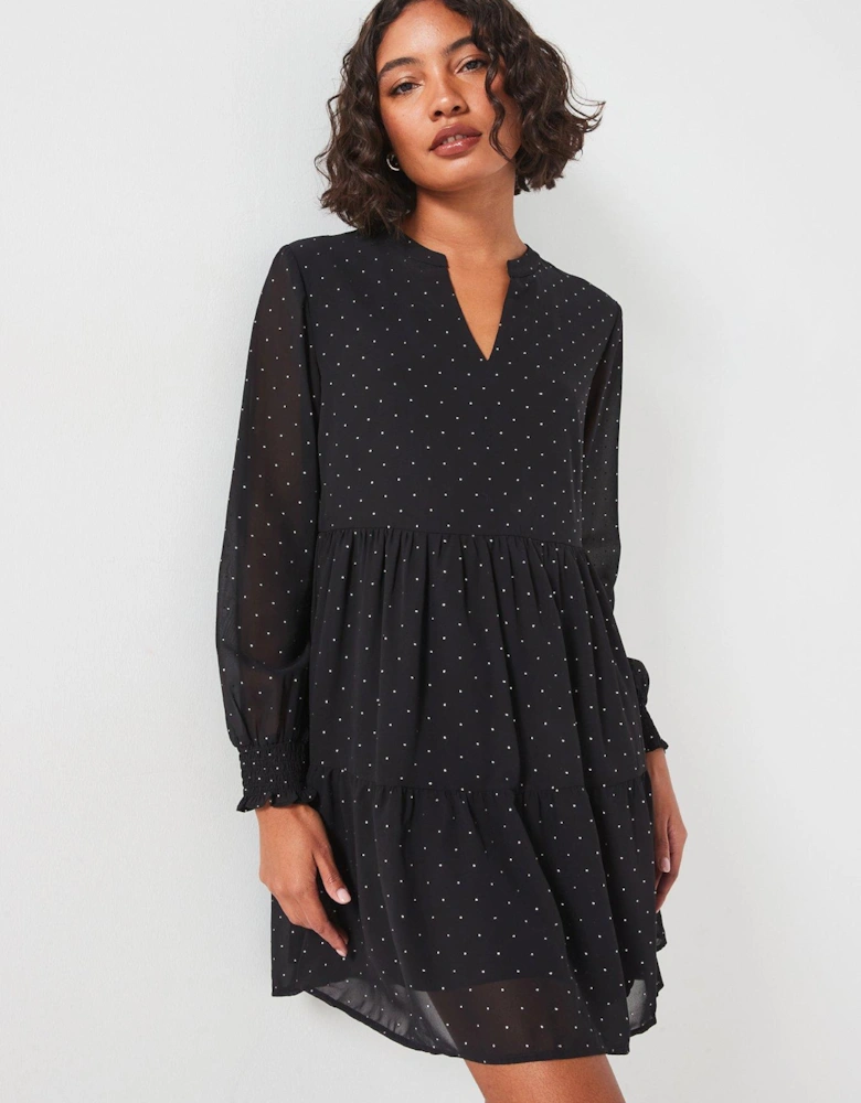 Tiered Long Sleeve Dress - Black