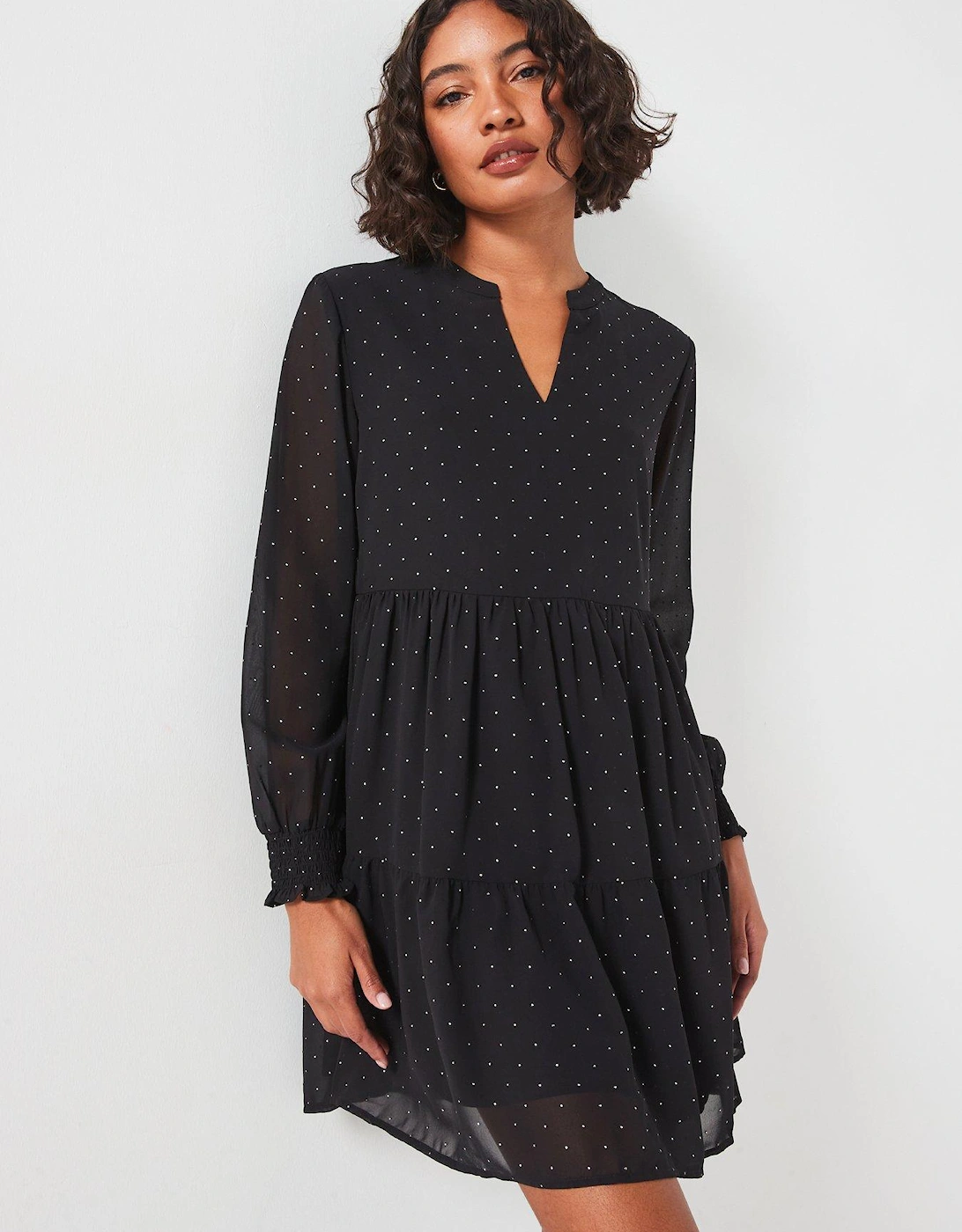 Tiered Long Sleeve Dress - Black, 7 of 6