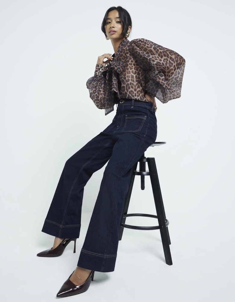 Petite High Waist Wide Leg Pocket Jeans - Blue