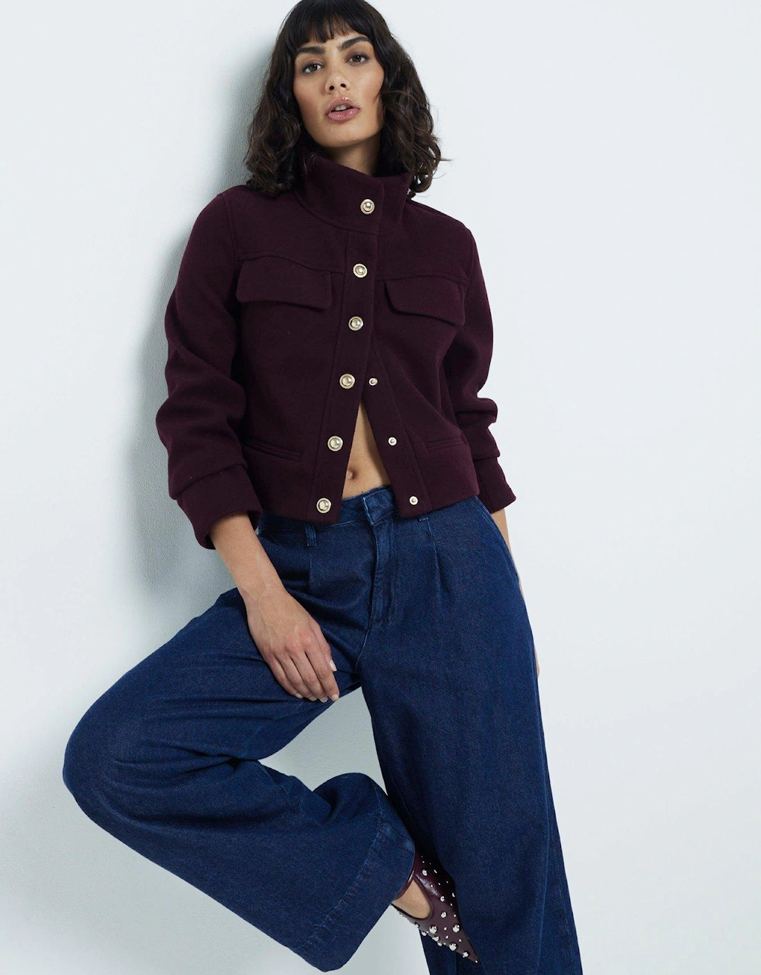 Funnel Neck Short Jacket - Dark Red, 6 of 5