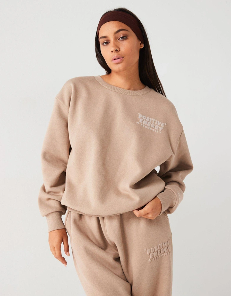 Womens Positive Energy Oversized Sweatshirt - Light Brown