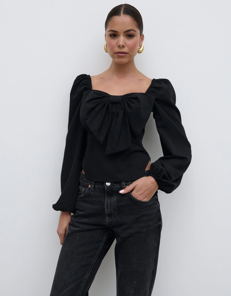 Jemima Exaggerated Bow Top - Black