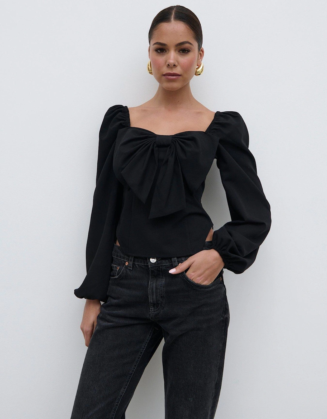 Jemima Exaggerated Bow Top - Black, 7 of 6