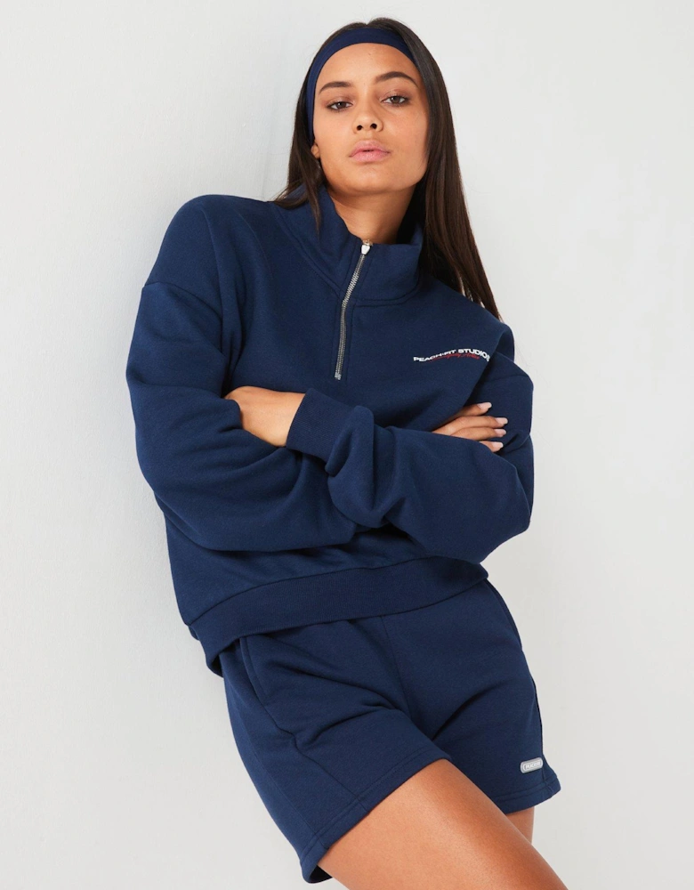 Womens Penelope Oversized Zip Neck Sweatshirt - Navy