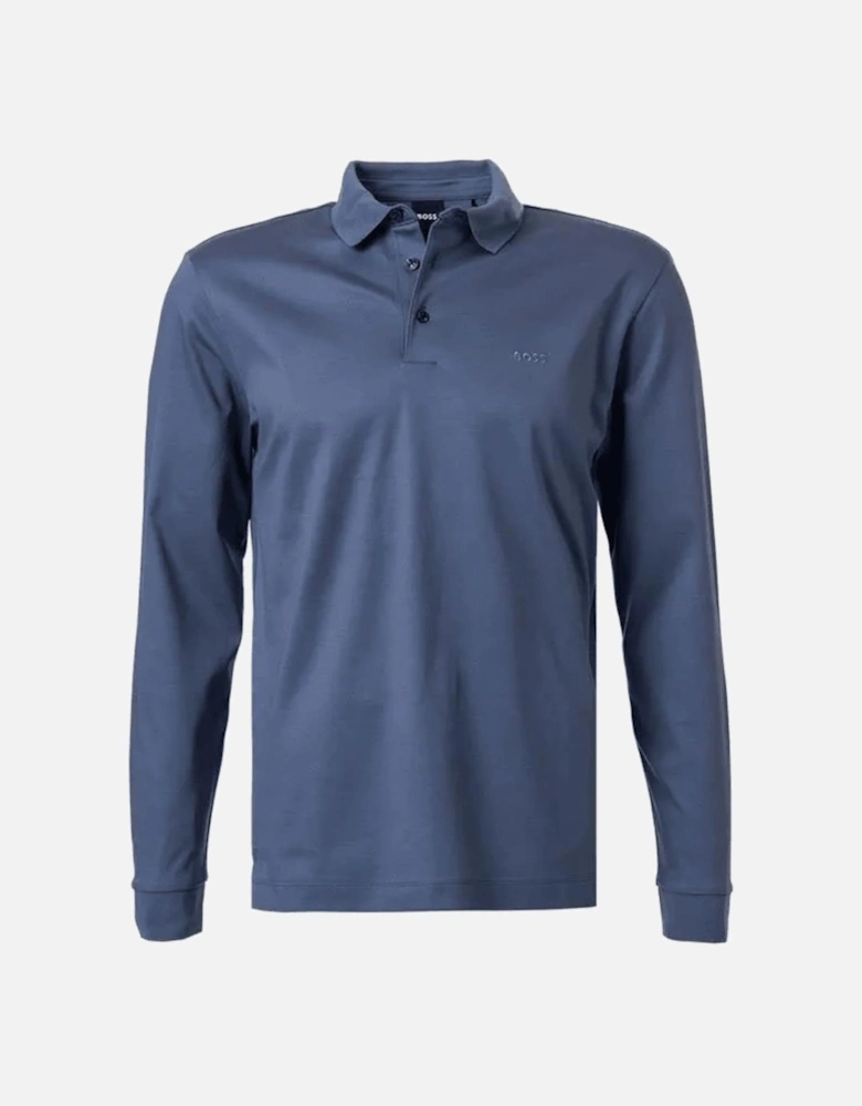 Pado Embroidered Logo Long Sleeve Blue Polo Shirt