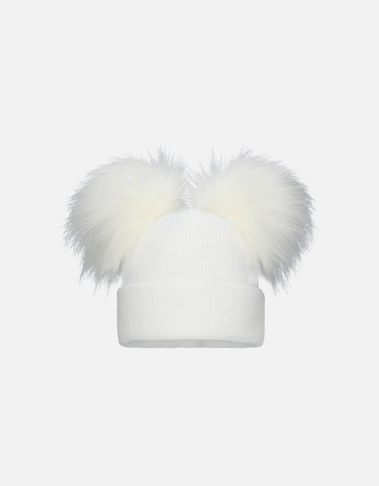 White Fine Knit Double Pom Hat