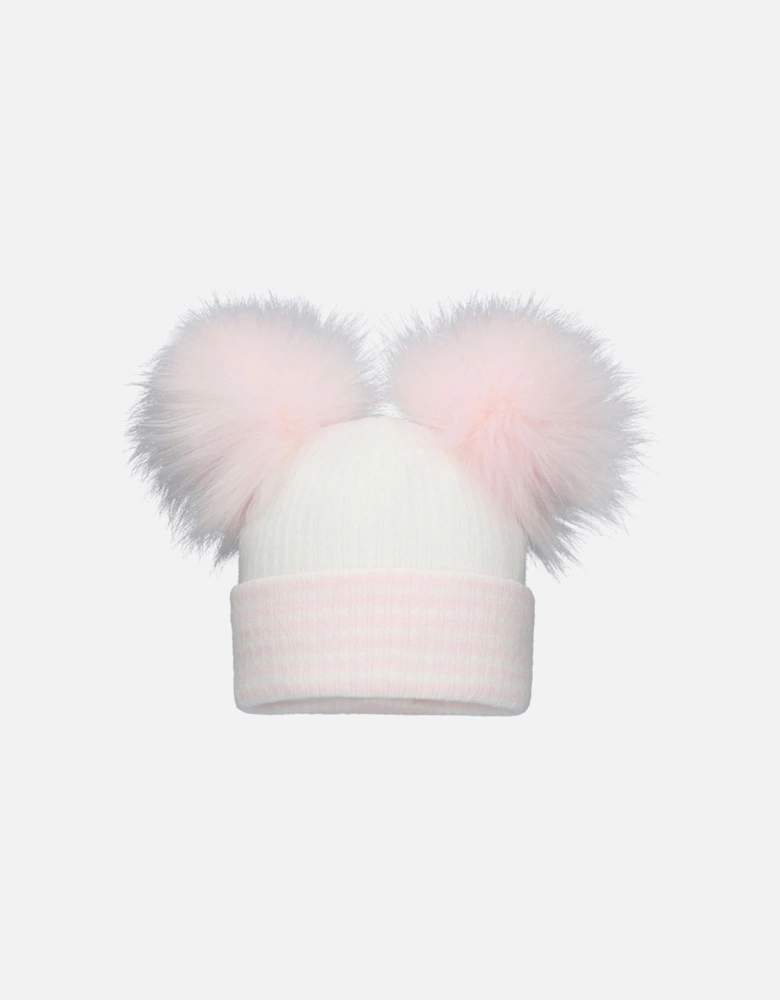 Pink Stripe Double Pom Hat