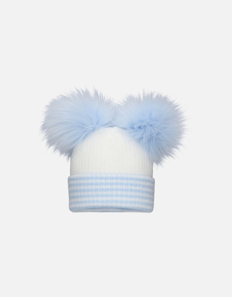 Blue Stripe Double Pom Hat