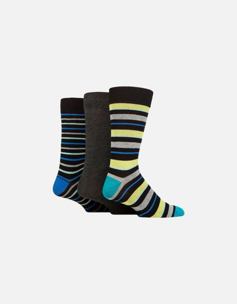 Wild Feet 3pk Patterned Black With Green & Blue Stripes