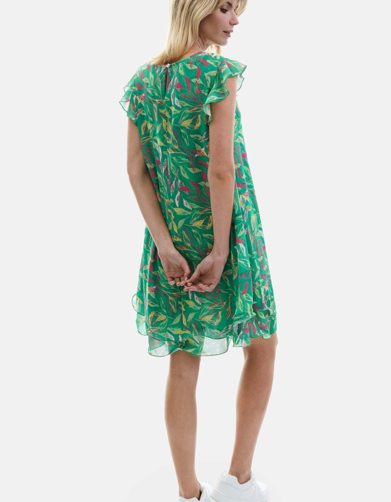 Ruffle Sleeveless Wave Hem Dress Green