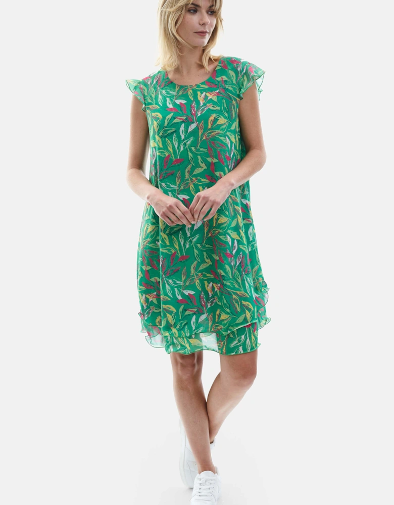 Ruffle Sleeveless Wave Hem Dress Green