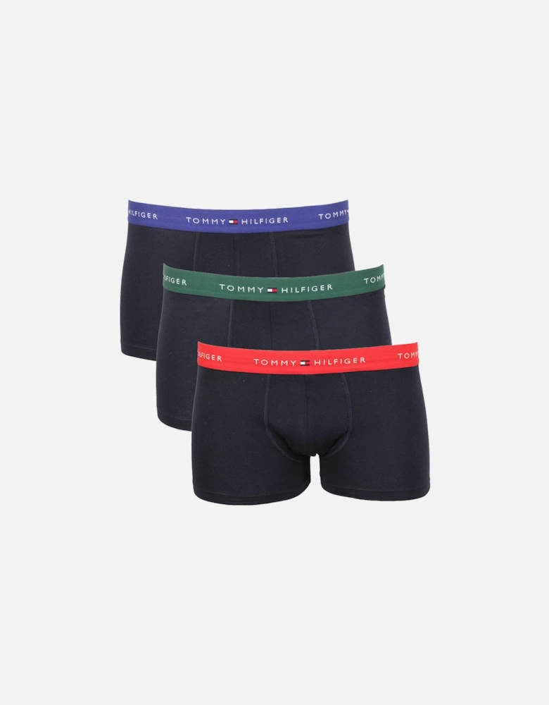3-Pack Signature Cotton Boxer Trunks, Navy/Blue/Green/Red