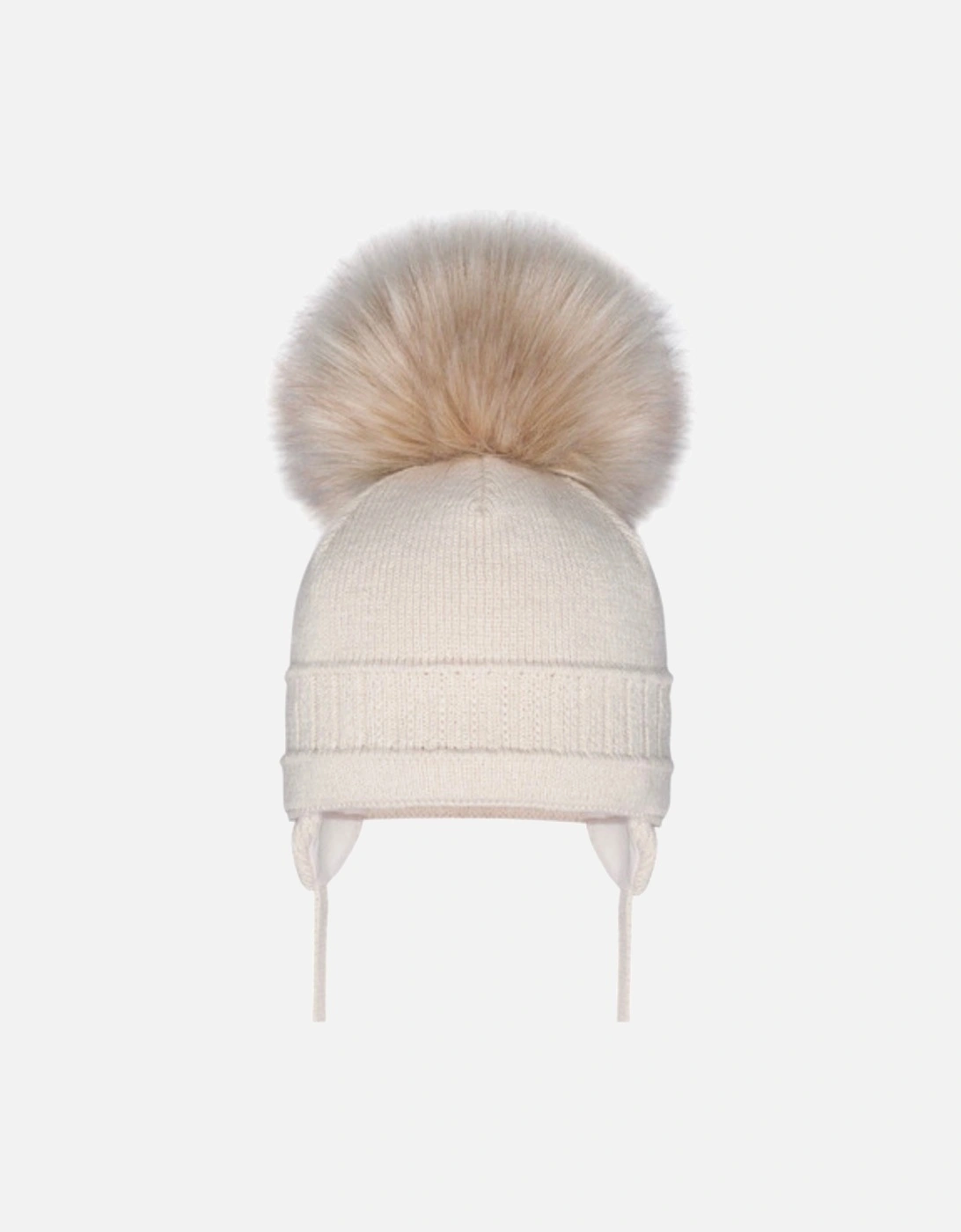 Baby Girl's Beige Pom Hat - White - Size: 6-9 months/9-12 months