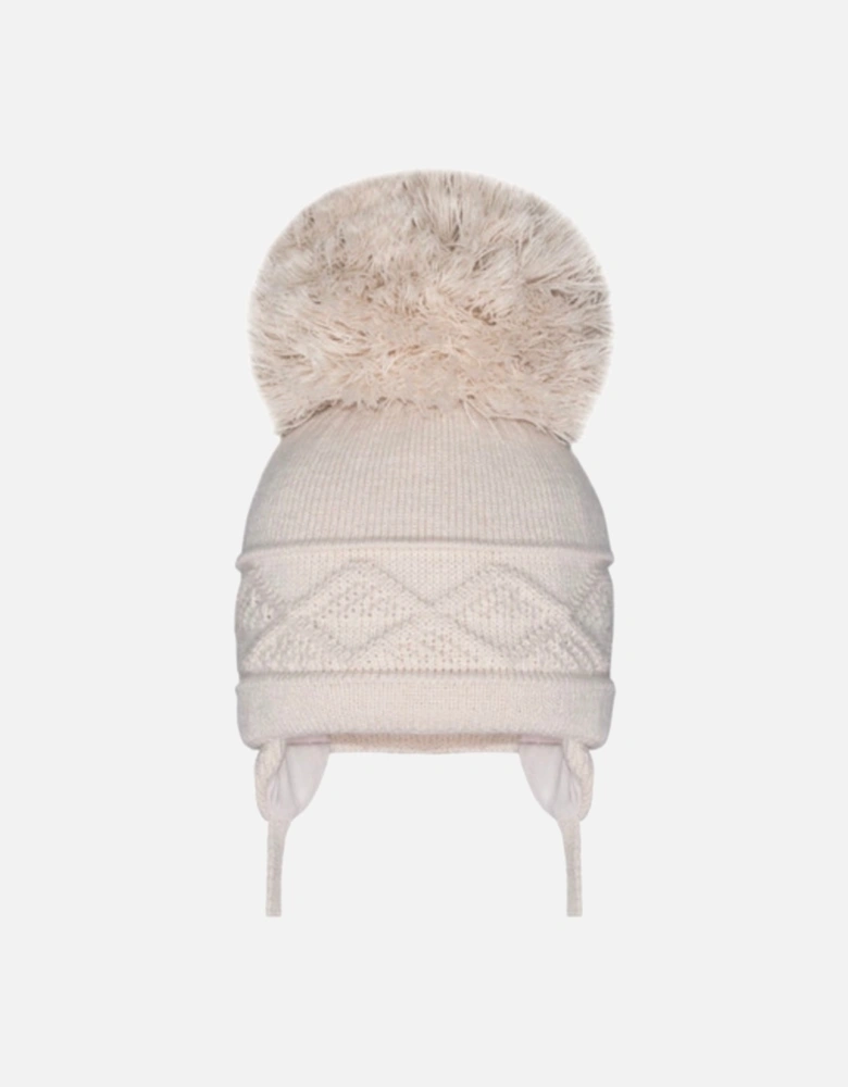 Beige Mega Pom Hat