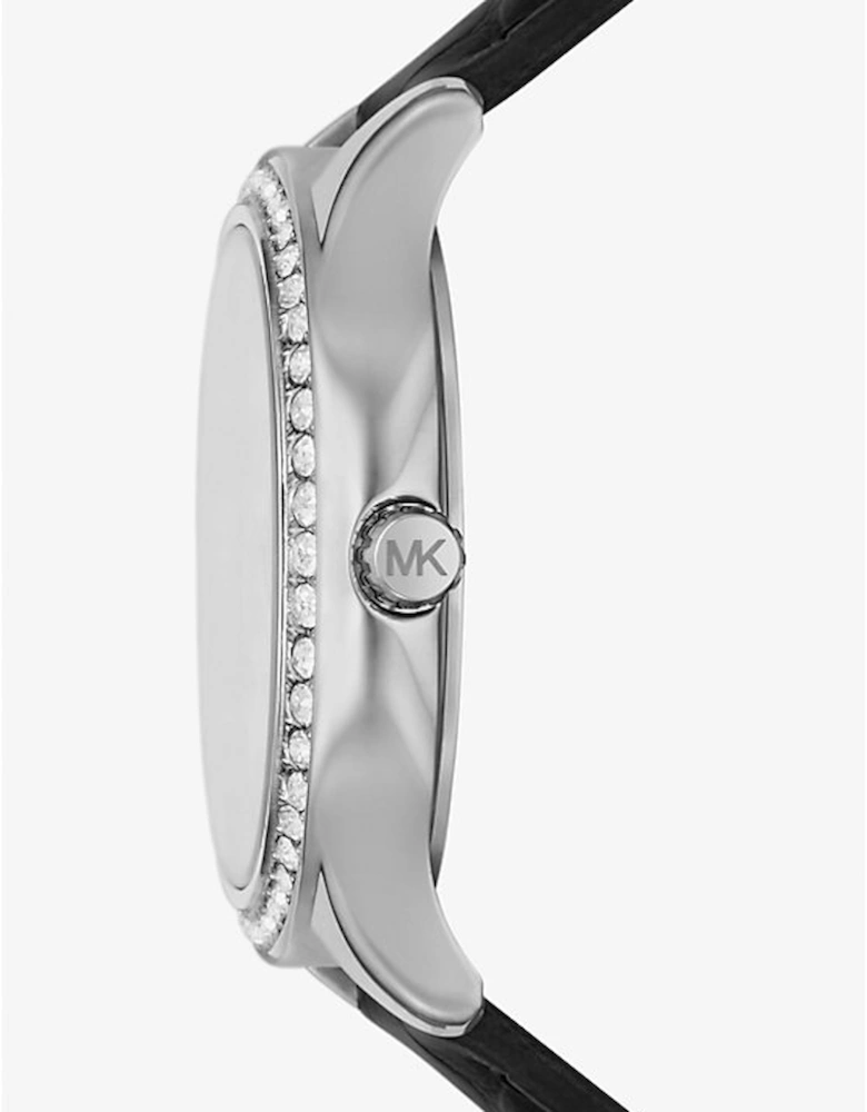 Sage Pavé Silver-Tone and Crocodile Embossed Leather Watch
