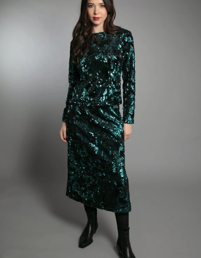 AUDREY SEQUIN TOP EMERALD