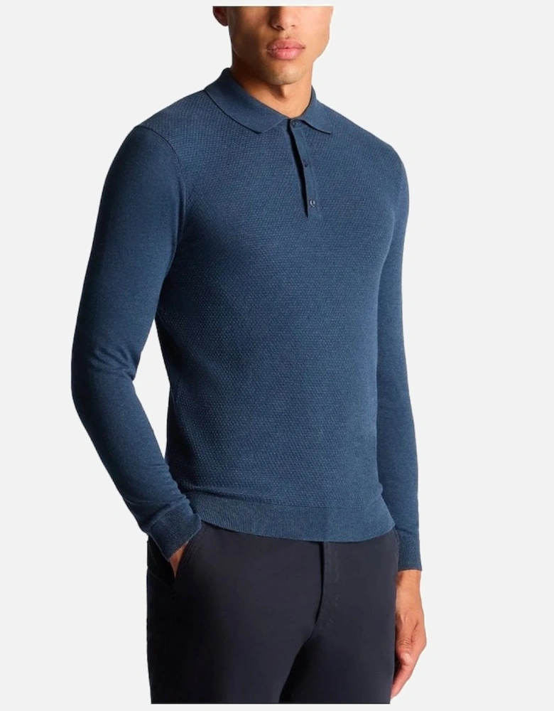 Long Sleeve Knitted Polo Shirt Indigo