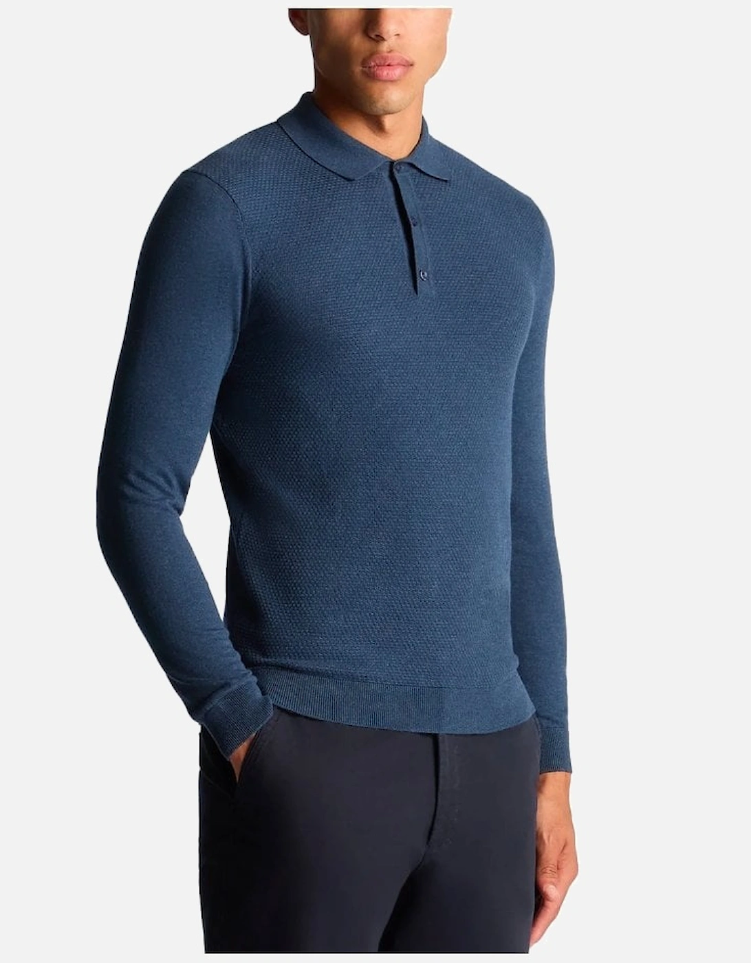 Long Sleeve Knitted Polo Shirt Indigo, 5 of 4